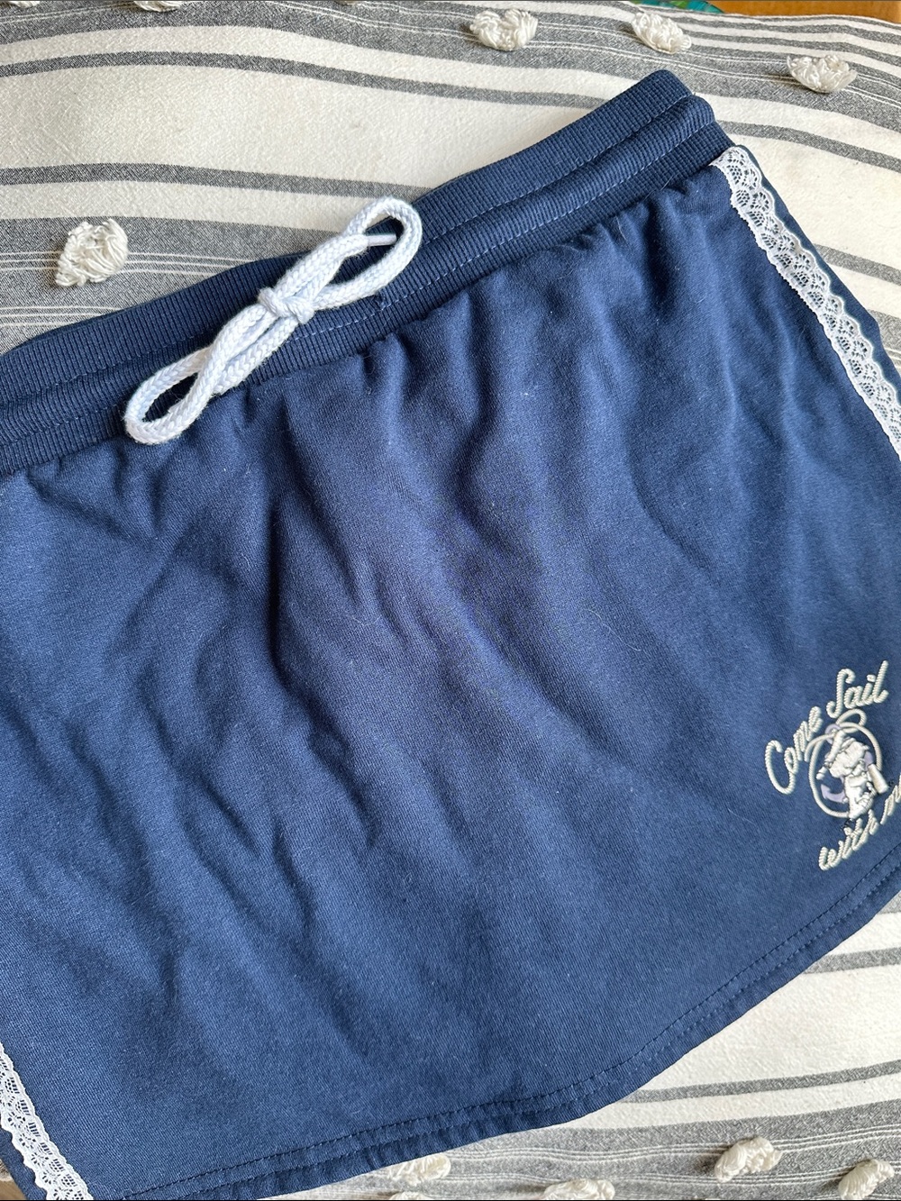 Peanuts Navy Mini skort with White Lace Trim